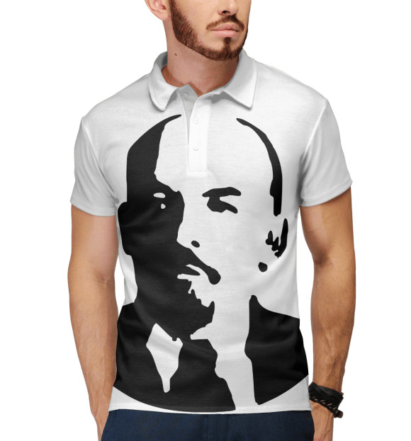 Мужское поло с изображением Ленин цвета Белый