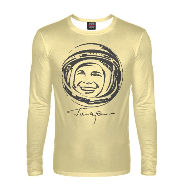 Мужской лонгслив с изображением Юрий Гагарин Первый цвета Белый