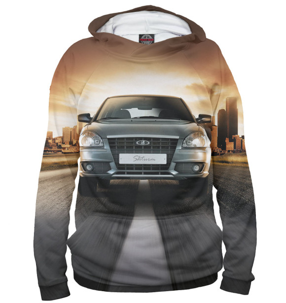 Мужское худи с изображением LADA Priora цвета Белый