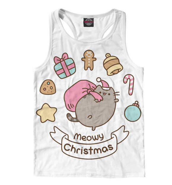 Мужская майка-борцовка с изображением Pusheen Christmas цвета Белый