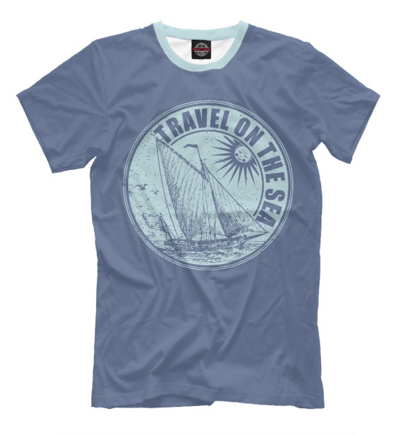 Мужская футболка с изображением Travel on the sea цвета Серый