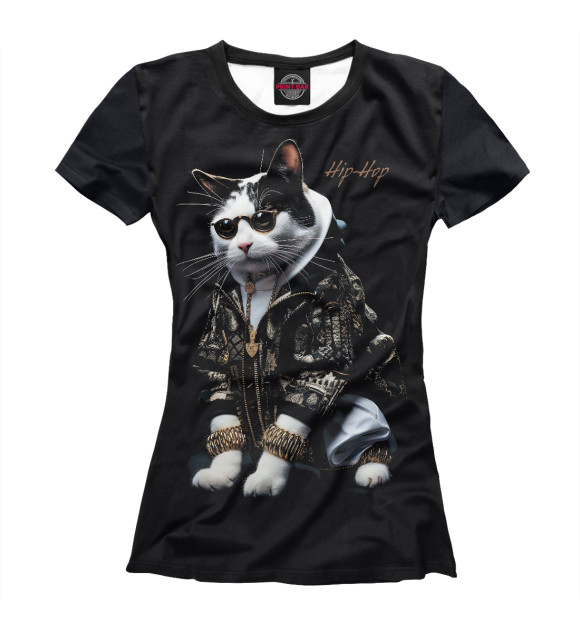 Женская футболка с изображением Hip hop cat цвета Белый
