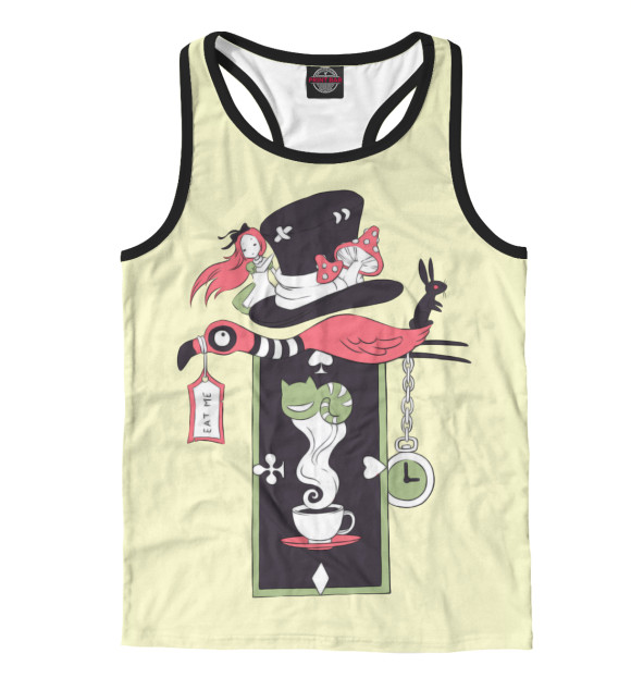 Мужская майка-борцовка с изображением Алиса в стране чудес цвета Белый