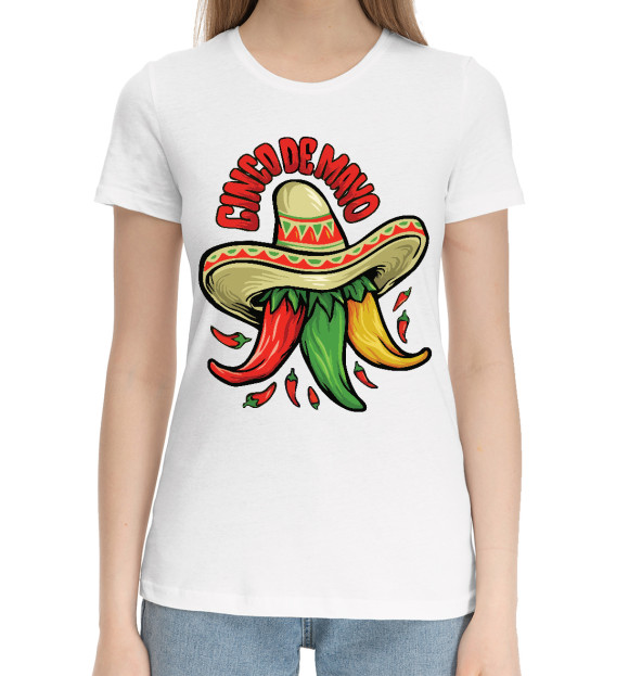 Женская хлопковая футболка с изображением Мексиканские перцы цвета Белый