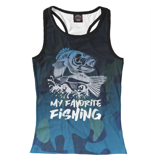 Женская майка-борцовка с изображением Моя любимая рыбалка цвета Белый