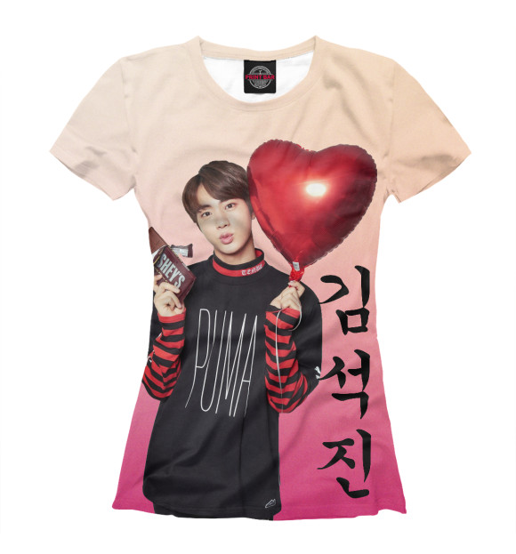 Футболка для девочек с изображением BTS Jin цвета Белый