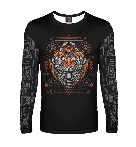 Мужской лонгслив с притом Мехо-Тигр цвета Белый Мужской лонгслив с изображением Мехо-Тигр цвета Белый