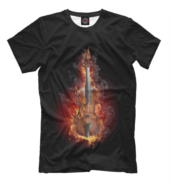 Мужская футболка с изображением Fire violin цвета Черный