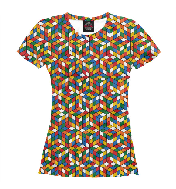 Женская футболка с изображением Кубик Рубика 3D цвета Белый