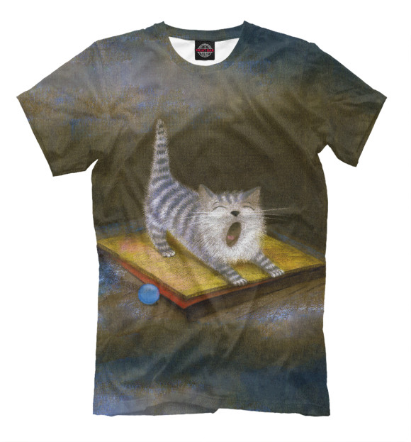 Мужская футболка с притом Sleepy Kitten цвета Молочно-белый Мужская футболка с изображением Sleepy Kitten цвета Молочно-белый