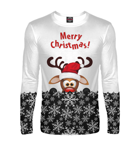 Мужской лонгслив с изображением Merry Christmas цвета Белый