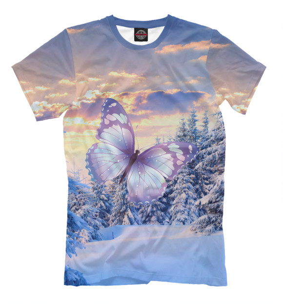 Мужская футболка с изображением Зимняя бабочка цвета Серый