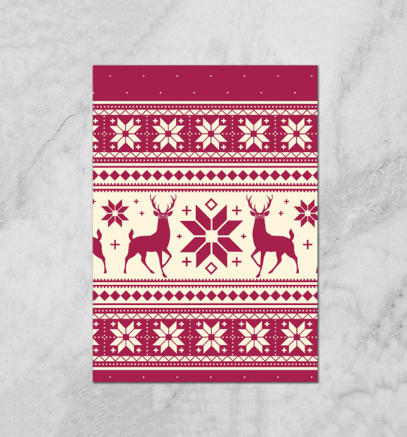Плакат с изображением Свитер с оленями цвета Белый