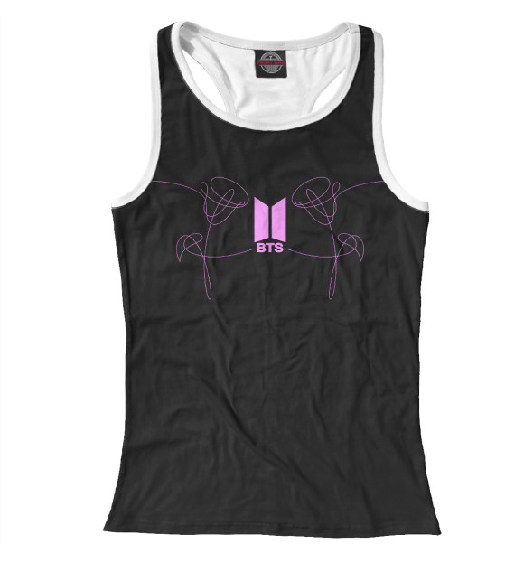 Женская майка-борцовка с изображением BTS (двухсторонняя) цвета Белый