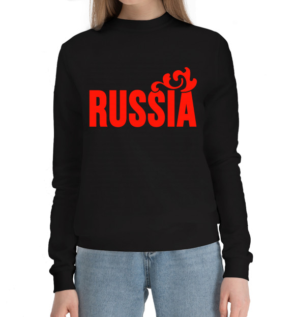 Женский хлопковый свитшот с изображением Russia цвета Черный