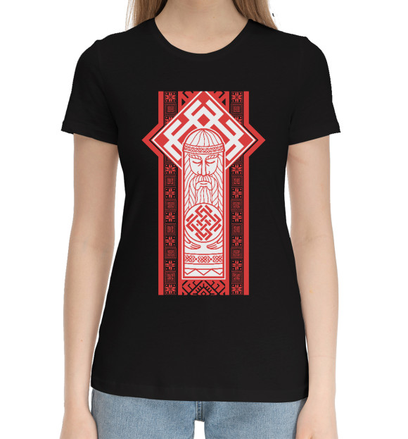 Женская хлопковая футболка с изображением Белобог дари добро цвета Черный