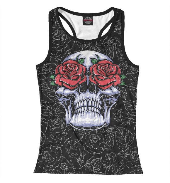 Женская майка-борцовка с изображением Розовый череп цвета Белый
