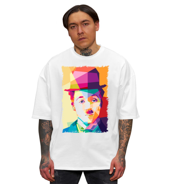 Мужская футболка оверсайз с изображением Чарльз Чаплин цвета Белый