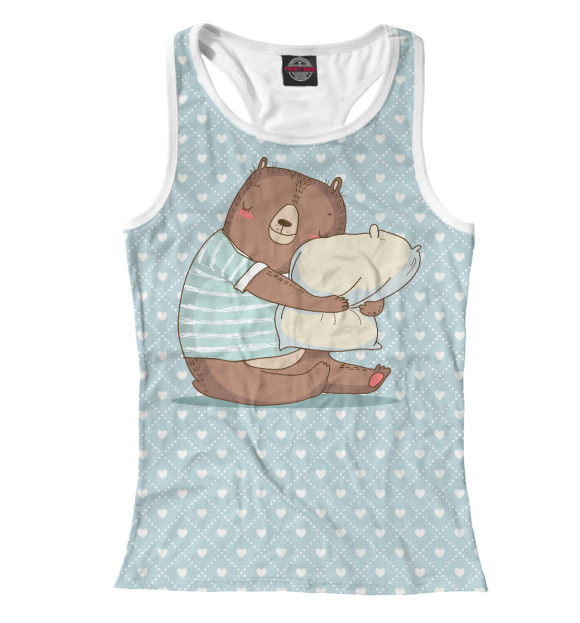 Женская майка-борцовка с изображением Сонный мишка с подушкой цвета Белый