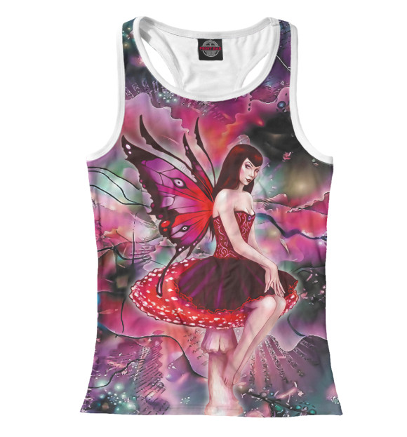 Женская майка-борцовка с изображением Грибная Бабочка цвета Белый