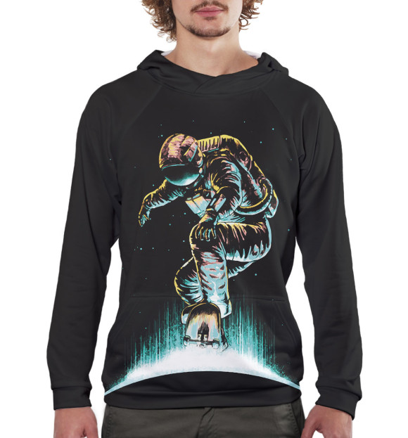 Мужское худи с изображением Космонавт-скейтер цвета Белый
