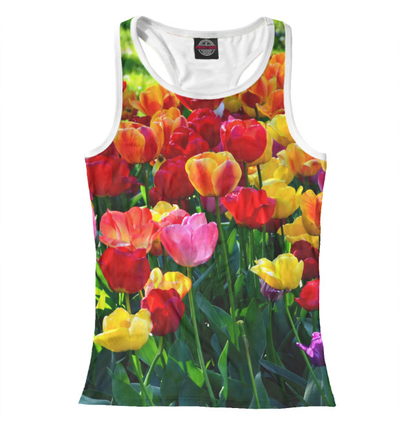 Женская майка-борцовка с изображением Тюльпаны цвета Белый
