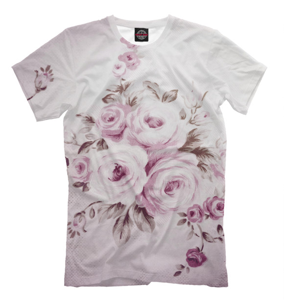 Мужская футболка с изображением нежные розы цвета Бежевый