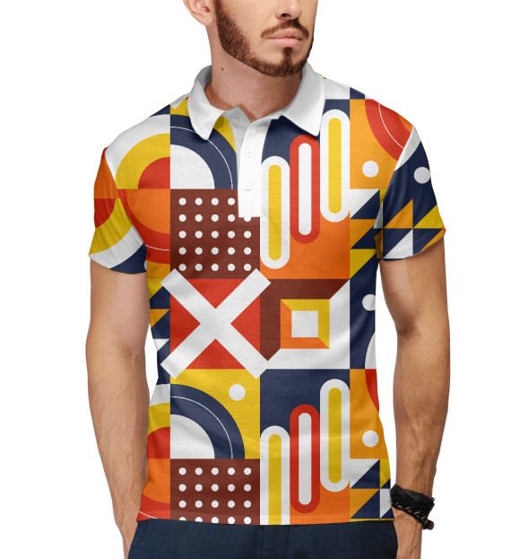 Мужское поло с изображением Pattern - blue and orange цвета Белый