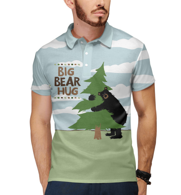 Мужское поло с изображением Big Bear Hugs цвета Белый