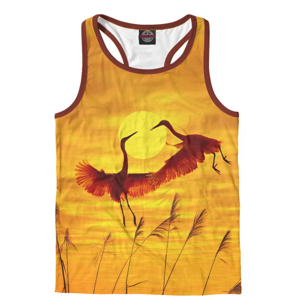 Мужская майка-борцовка с изображением Журавли цвета Белый