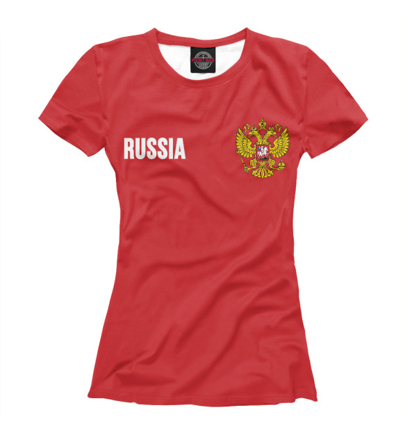 Женская футболка с изображением Russia Герб цвета Белый