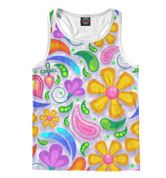 Мужская майка-борцовка с изображением Flower Time цвета Белый