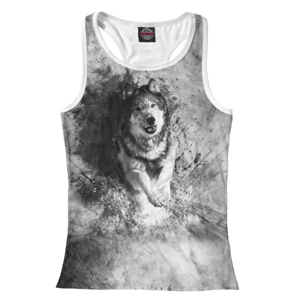 Женская майка-борцовка с изображением Бегущий волк цвета Белый