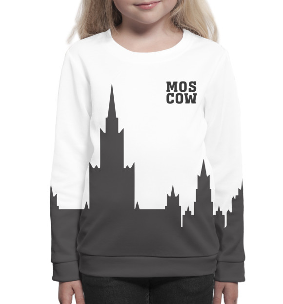 Свитшот для девочек с изображением Москва цвета Белый