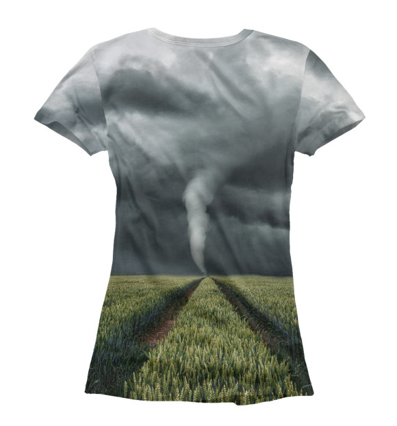 Женская футболка с изображением Ураган в поле цвета Белый