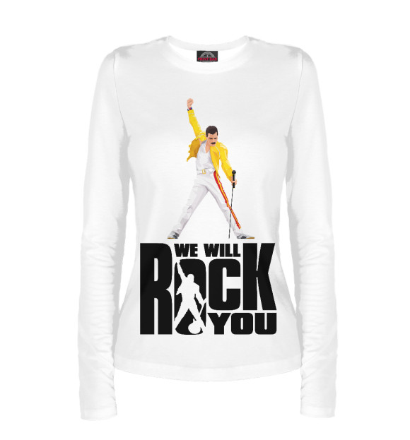 Женский лонгслив с изображением Queen we will rock you цвета Белый