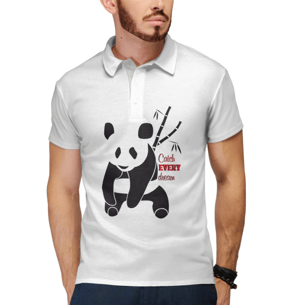 Мужское поло с изображением Панда и сон цвета Белый