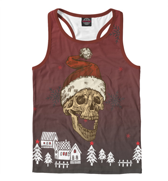 Мужская майка-борцовка с изображением Череп Санты цвета Белый