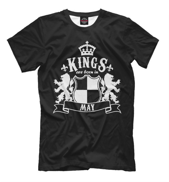 Мужская футболка с изображением Короли рождаются в мае цвета Черный