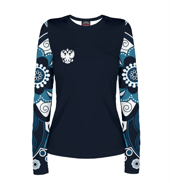 Женский лонгслив с изображением Россия цвета Белый