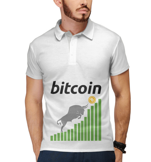 Мужское поло с изображением Bitcoin цвета Белый