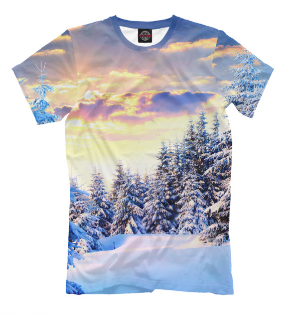 Мужская футболка с изображением Зима цвета Молочно-белый