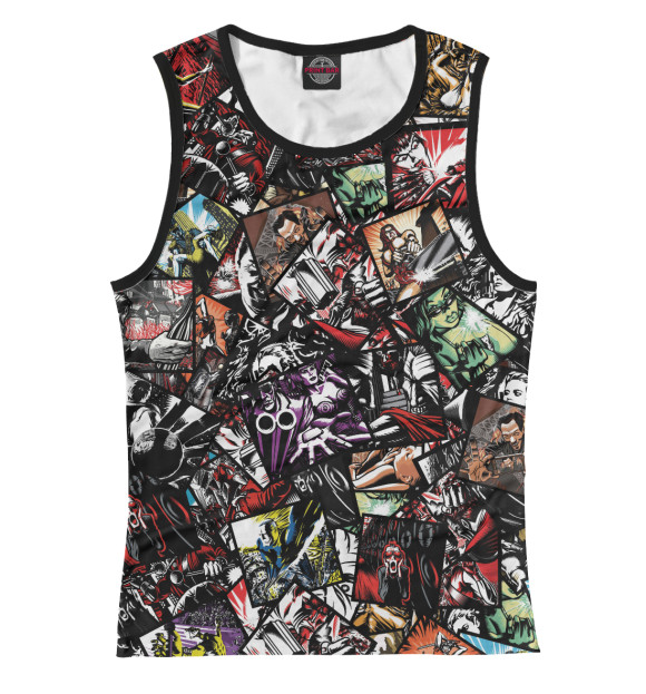 Женская майка с притом KMFDM Дискография цвета Белый Женская майка с изображением KMFDM Дискография цвета Белый