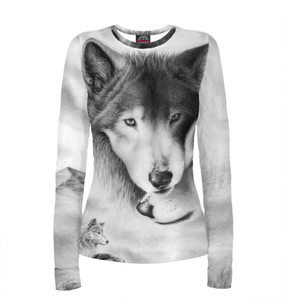 Женский лонгслив с изображением Волки цвета Белый
