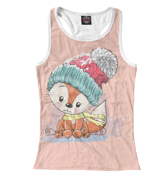 Женская майка-борцовка с изображением Лисёнок цвета Белый