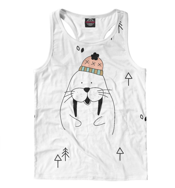 Мужская майка-борцовка с изображением Милый морж цвета Белый