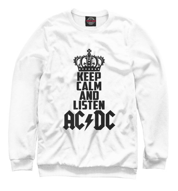 Женский свитшот с изображением Keep calm and listen AC DC цвета Белый