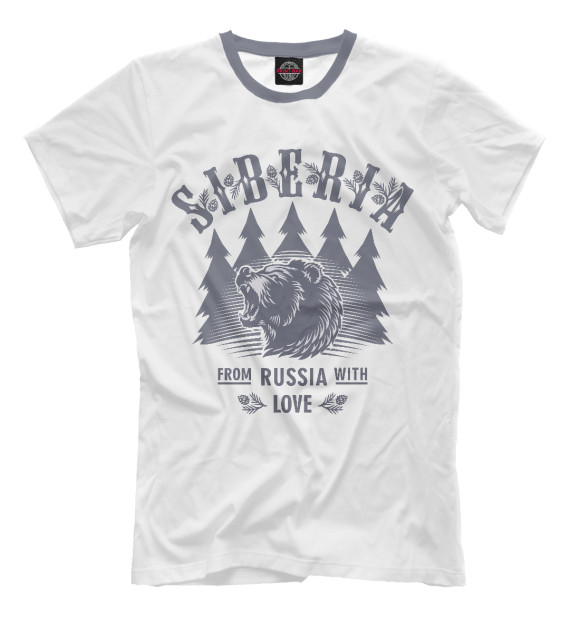 Мужская футболка с изображением Русский Медведь цвета Молочно-белый