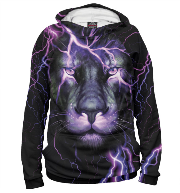 Женское худи с изображением Неоновый лев \ Neon lion цвета Белый