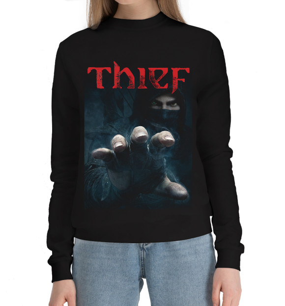 Женский хлопковый свитшот с изображением Thief цвета Черный